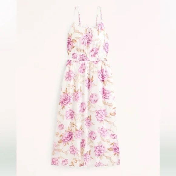 Abercrombie & Fitch Crinkle Textured Smocked Waist Midi Dress - Picture 3 of 6